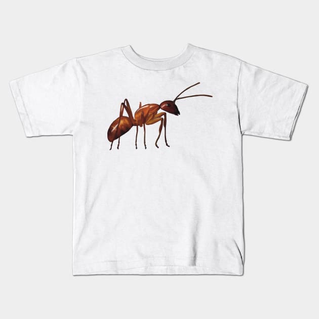 The humble brown ant. Adorable hardworking insect. Realistically illustrated, will make a very unique gift Kids T-Shirt by PlumpPlumStudio